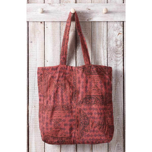 Upcycled Patchwork Tote Bag - Earth tone Chindi