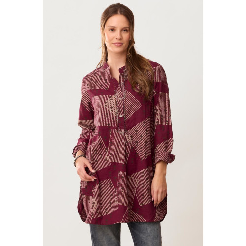 Yamini Roll-Sleeve Shirttail Kurta - Radicchio Yamini Roll-Sleeve Shirttail Kurta - Radicchio