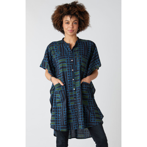 Anika Band Collar Kaftan Shirt - Charcoal/Multi Anika Band Collar Kaftan Shirt - Charcoal/Multi