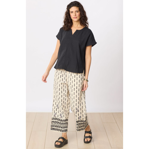 Kesari Cotton Double Gauze Crop Pant - Natural/Black Kesari Cotton Double Gauze Crop Pant - Natural/Black