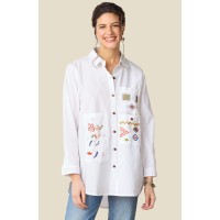 Aashna Organic Cotton High-Low Hem Button-Down Shirt - White Aashna Organic Cotton High-Low Hem Button-Down Shirt - White