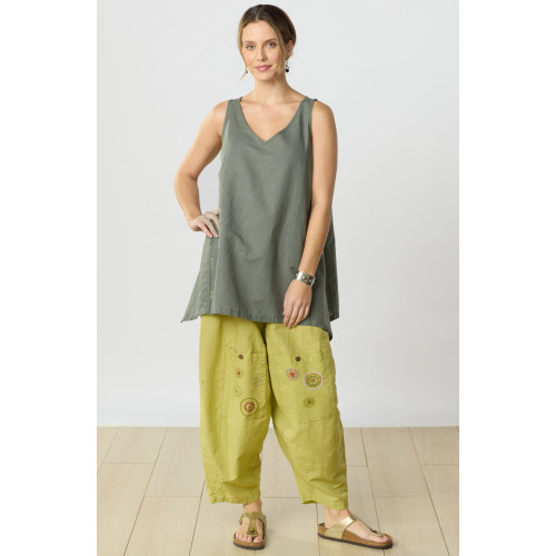 Field Linen Cotton Pull-On Lantern-Leg Pant - Citrus green Field Linen Cotton Pull-On Lantern-Leg Pant - Citrus green
