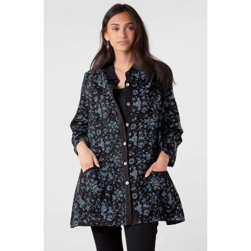 Trishna Block Print Roll-Sleeve Shirt Jacket - Mineral blue