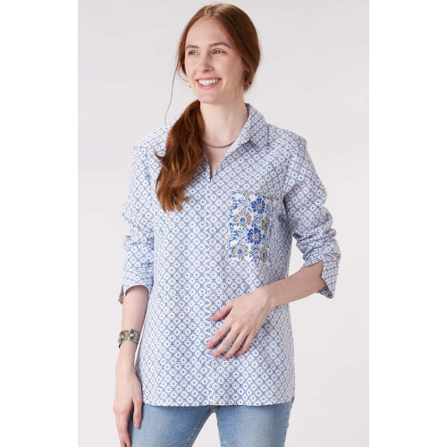 Renuka Organic Tunic - White/Lapis Renuka Organic Tunic - White/Lapis